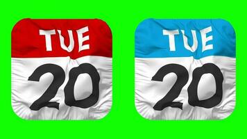 Twentieth, 20th Tuesday Date Calendar Seamless Looping Squire Cloth Icon, Looped Plain Fabric Texture Waving Slow Motion, 3D Rendering, Green Screen, Alpha Matte video