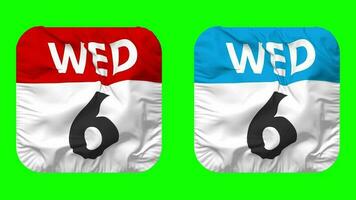 Sixth, 6th Wednesday Date Calendar Seamless Looping Squire Cloth Icon, Looped Plain Fabric Texture Waving Slow Motion, 3D Rendering, Green Screen, Alpha Matte video