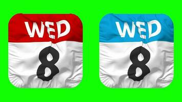 Eighth, 8th Wednesday Date Calendar Seamless Looping Squire Cloth Icon, Looped Plain Fabric Texture Waving Slow Motion, 3D Rendering, Green Screen, Alpha Matte video