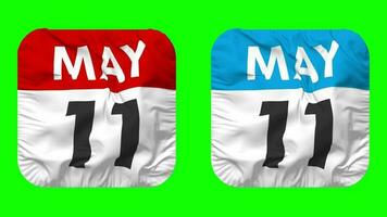 Eleventh, 11th May Date Calendar Seamless Looping Squire Cloth Icon, Looped Plain Fabric Texture Waving Slow Motion, 3D Rendering, Green Screen, Alpha Matte video