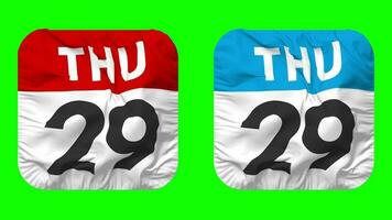 Twenty Ninth, 29th Thursday Date Calendar Seamless Looping Squire Cloth Icon, Looped Plain Fabric Texture Waving Slow Motion, 3D Rendering, Green Screen, Alpha Matte video