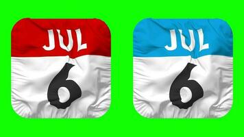 Sixth, 6th July Date Calendar Seamless Looping Squire Cloth Icon, Looped Plain Fabric Texture Waving Slow Motion, 3D Rendering, Green Screen, Alpha Matte video