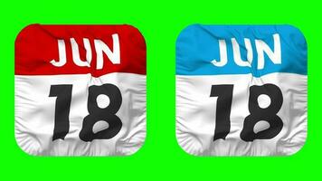 Eighteenth, 18th June Date Calendar Seamless Looping Squire Cloth Icon, Looped Plain Fabric Texture Waving Slow Motion, 3D Rendering, Green Screen, Alpha Matte video