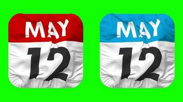 Twelfth, 12th May Date Calendar Seamless Looping Squire Cloth Icon, Looped Plain Fabric Texture Waving Slow Motion, 3D Rendering, Green Screen, Alpha Matte video