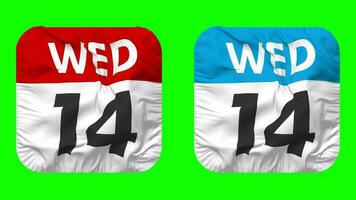 Fourteenth, 14th Wednesday Date Calendar Seamless Looping Squire Cloth Icon, Looped Plain Fabric Texture Waving Slow Motion, 3D Rendering, Green Screen, Alpha Matte video