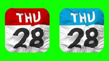 Twenty Eighth, 28th Thursday Date Calendar Seamless Looping Squire Cloth Icon, Looped Plain Fabric Texture Waving Slow Motion, 3D Rendering, Green Screen, Alpha Matte video