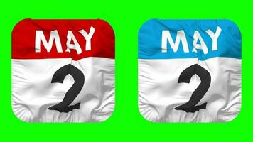 Second, 2nd May Date Calendar Seamless Looping Squire Cloth Icon, Looped Plain Fabric Texture Waving Slow Motion, 3D Rendering, Green Screen, Alpha Matte video