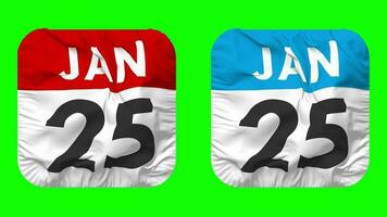 Twenty Fifth, 25th January Date Calendar Seamless Looping Squire Cloth Icon, Looped Plain Fabric Texture Waving Slow Motion, 3D Rendering, Green Screen, Alpha Matte video