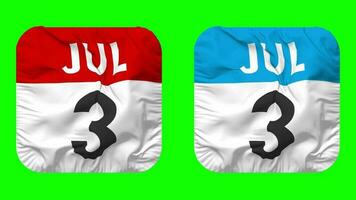 Third, 3rd July Date Calendar Seamless Looping Squire Cloth Icon, Looped Plain Fabric Texture Waving Slow Motion, 3D Rendering, Green Screen, Alpha Matte video