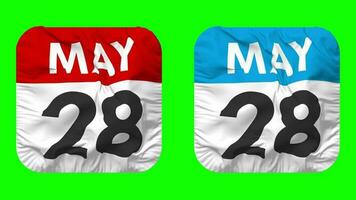 Twenty Eighth, 28th May Date Calendar Seamless Looping Squire Cloth Icon, Looped Plain Fabric Texture Waving Slow Motion, 3D Rendering, Green Screen, Alpha Matte video