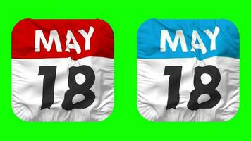 Eighteenth, 18th May Date Calendar Seamless Looping Squire Cloth Icon, Looped Plain Fabric Texture Waving Slow Motion, 3D Rendering, Green Screen, Alpha Matte video