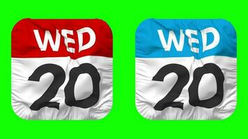 Twentieth, 20th Wednesday Date Calendar Seamless Looping Squire Cloth Icon, Looped Plain Fabric Texture Waving Slow Motion, 3D Rendering, Green Screen, Alpha Matte video