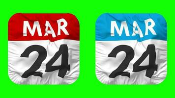 Twenty Fourth, 24th March Date Calendar Seamless Looping Squire Cloth Icon, Looped Plain Fabric Texture Waving Slow Motion, 3D Rendering, Green Screen, Alpha Matte video