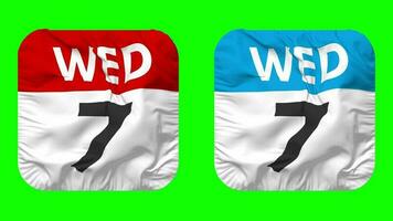 Seventh, 7th Wednesday Date Calendar Seamless Looping Squire Cloth Icon, Looped Plain Fabric Texture Waving Slow Motion, 3D Rendering, Green Screen, Alpha Matte video