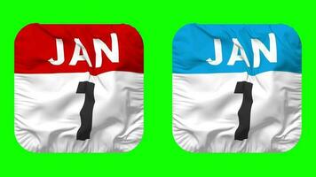 First, 1st January Date Calendar Seamless Looping Squire Cloth Icon, Looped Plain Fabric Texture Waving Slow Motion, 3D Rendering, Green Screen, Alpha Matte video