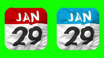 Twenty Ninth, 29th January Date Calendar Seamless Looping Squire Cloth Icon, Looped Plain Fabric Texture Waving Slow Motion, 3D Rendering, Green Screen, Alpha Matte video