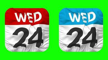 Twenty Fourth, 24th Wednesday Date Calendar Seamless Looping Squire Cloth Icon, Looped Plain Fabric Texture Waving Slow Motion, 3D Rendering, Green Screen, Alpha Matte video