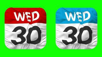 Thirtieth, 30th Wednesday Date Calendar Seamless Looping Squire Cloth Icon, Looped Plain Fabric Texture Waving Slow Motion, 3D Rendering, Green Screen, Alpha Matte video
