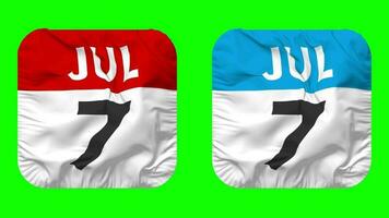 Seventh, 7th July Date Calendar Seamless Looping Squire Cloth Icon, Looped Plain Fabric Texture Waving Slow Motion, 3D Rendering, Green Screen, Alpha Matte video