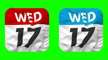 Seventeenth, 17th Wednesday Date Calendar Seamless Looping Squire Cloth Icon, Looped Plain Fabric Texture Waving Slow Motion, 3D Rendering, Green Screen, Alpha Matte video