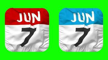 Seventh, 7th June Date Calendar Seamless Looping Squire Cloth Icon, Looped Plain Fabric Texture Waving Slow Motion, 3D Rendering, Green Screen, Alpha Matte video