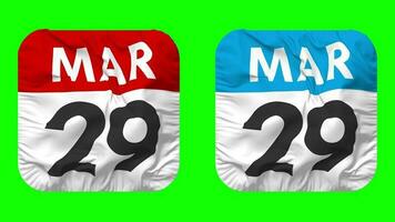 Twenty Ninth, 29th March Date Calendar Seamless Looping Squire Cloth Icon, Looped Plain Fabric Texture Waving Slow Motion, 3D Rendering, Green Screen, Alpha Matte video