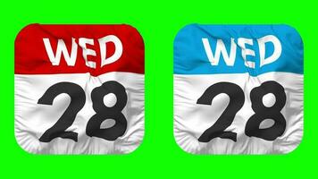 Twenty Eighth, 28th Wednesday Date Calendar Seamless Looping Squire Cloth Icon, Looped Plain Fabric Texture Waving Slow Motion, 3D Rendering, Green Screen, Alpha Matte video