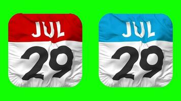 Twenty Ninth, July Date Calendar Seamless Looping Squire Cloth Icon, Looped Plain Fabric Texture Waving Slow Motion, 3D Rendering, Green Screen, Alpha Matte video