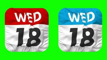 Eighteenth, 18th Wednesday Date Calendar Seamless Looping Squire Cloth Icon, Looped Plain Fabric Texture Waving Slow Motion, 3D Rendering, Green Screen, Alpha Matte video