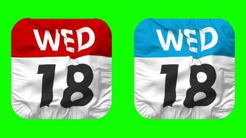 Eighteenth, 18th Wednesday Date Calendar Seamless Looping Squire Cloth Icon, Looped Plain Fabric Texture Waving Slow Motion, 3D Rendering, Green Screen, Alpha Matte video