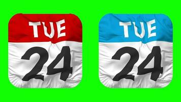 Twenty Fourth, 24th Tuesday Date Calendar Seamless Looping Squire Cloth Icon, Looped Plain Fabric Texture Waving Slow Motion, 3D Rendering, Green Screen, Alpha Matte video