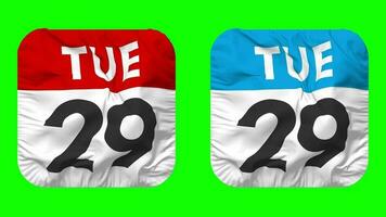 Twenty Ninth, 29th Tuesday Date Calendar Seamless Looping Squire Cloth Icon, Looped Plain Fabric Texture Waving Slow Motion, 3D Rendering, Green Screen, Alpha Matte video