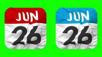 Twenty Sixth, 26th June Date Calendar Seamless Looping Squire Cloth Icon, Looped Plain Fabric Texture Waving Slow Motion, 3D Rendering, Green Screen, Alpha Matte video