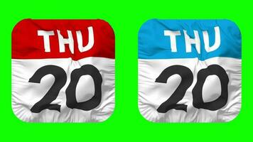 Twentieth, 20th Thursday Date Calendar Seamless Looping Squire Cloth Icon, Looped Plain Fabric Texture Waving Slow Motion, 3D Rendering, Green Screen, Alpha Matte video