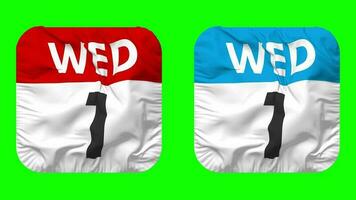 First, 1st Wednesday Date Calendar Seamless Looping Squire Cloth Icon, Looped Plain Fabric Texture Waving Slow Motion, 3D Rendering, Green Screen, Alpha Matte video