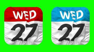 Twenty Seventh, 27th Wednesday Date Calendar Seamless Looping Squire Cloth Icon, Looped Plain Fabric Texture Waving Slow Motion, 3D Rendering, Green Screen, Alpha Matte video