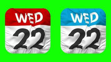 Twenty Second, 22nd Wednesday Date Calendar Seamless Looping Squire Cloth Icon, Looped Plain Fabric Texture Waving Slow Motion, 3D Rendering, Green Screen, Alpha Matte video