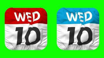 Tenth, 10th Wednesday Date Calendar Seamless Looping Squire Cloth Icon, Looped Plain Fabric Texture Waving Slow Motion, 3D Rendering, Green Screen, Alpha Matte video