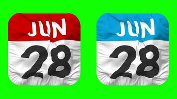 Twenty Eighth, 28th June Date Calendar Seamless Looping Squire Cloth Icon, Looped Plain Fabric Texture Waving Slow Motion, 3D Rendering, Green Screen, Alpha Matte video