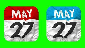 Twenty Seventh, 27th May Date Calendar Seamless Looping Squire Cloth Icon, Looped Plain Fabric Texture Waving Slow Motion, 3D Rendering, Green Screen, Alpha Matte video