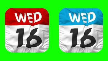 Sixteenth, 16th Wednesday Date Calendar Seamless Looping Squire Cloth Icon, Looped Plain Fabric Texture Waving Slow Motion, 3D Rendering, Green Screen, Alpha Matte video