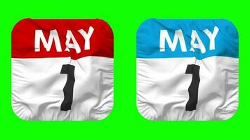 First, 1st May Date Calendar Seamless Looping Squire Cloth Icon, Looped Plain Fabric Texture Waving Slow Motion, 3D Rendering, Green Screen, Alpha Matte video