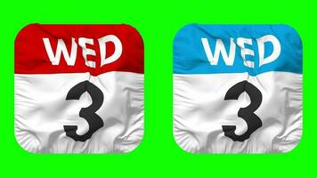 Third, 3rd Wednesday Date Calendar Seamless Looping Squire Cloth Icon, Looped Plain Fabric Texture Waving Slow Motion, 3D Rendering, Green Screen, Alpha Matte video