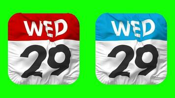 Twenty Ninth, 29th Wednesday Date Calendar Seamless Looping Squire Cloth Icon, Looped Plain Fabric Texture Waving Slow Motion, 3D Rendering, Green Screen, Alpha Matte video