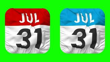 Thirty First, 31st July Date Calendar Seamless Looping Squire Cloth Icon, Looped Plain Fabric Texture Waving Slow Motion, 3D Rendering, Green Screen, Alpha Matte video