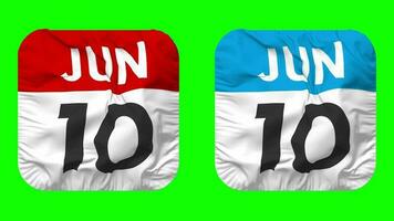 Tenth, 10th June Date Calendar Seamless Looping Squire Cloth Icon, Looped Plain Fabric Texture Waving Slow Motion, 3D Rendering, Green Screen, Alpha Matte video