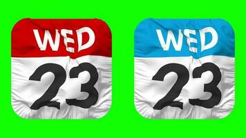 Twenty Third, 23rd Wednesday Date Calendar Seamless Looping Squire Cloth Icon, Looped Plain Fabric Texture Waving Slow Motion, 3D Rendering, Green Screen, Alpha Matte video