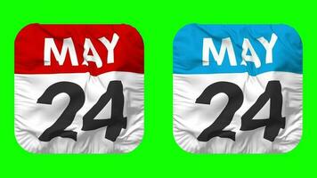 Twenty Fourth, 24th May Date Calendar Seamless Looping Squire Cloth Icon, Looped Plain Fabric Texture Waving Slow Motion, 3D Rendering, Green Screen, Alpha Matte video