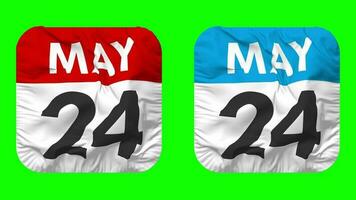 Twenty Fourth, 24th May Date Calendar Seamless Looping Squire Cloth Icon, Looped Plain Fabric Texture Waving Slow Motion, 3D Rendering, Green Screen, Alpha Matte video