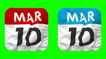 Tenth, 10th March Date Calendar Seamless Looping Squire Cloth Icon, Looped Plain Fabric Texture Waving Slow Motion, 3D Rendering, Green Screen, Alpha Matte video